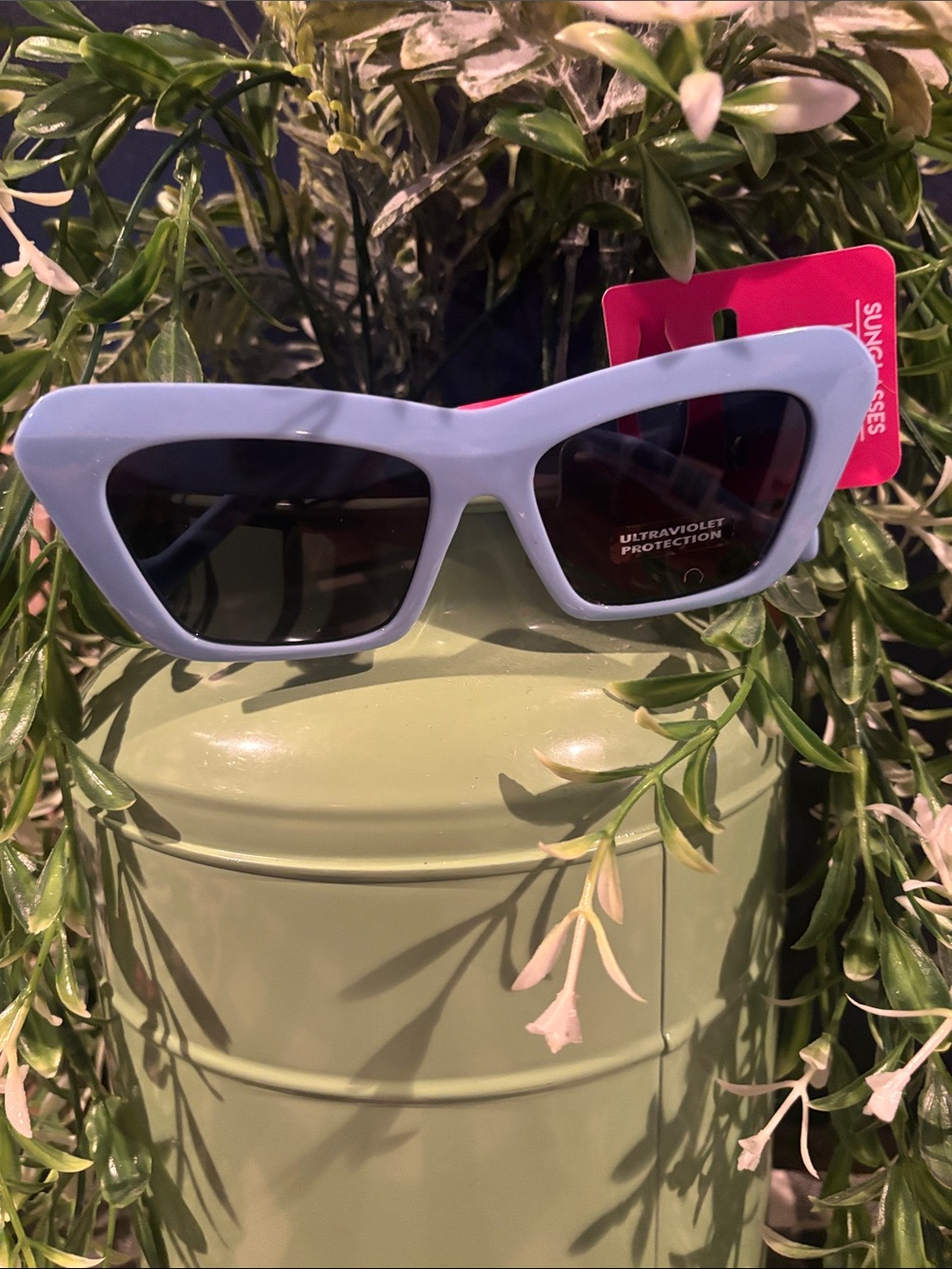 Light Blue Rectangular Sunglasses with Dark Lenses